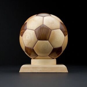 Wood Soccer Ball 8" Trophy Display Stand Coach Sport Fan Gift Replica Wooden Art